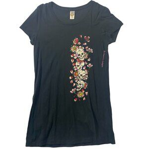 Ed Hardy T-Shirt Floral Skull  Black Sz Large